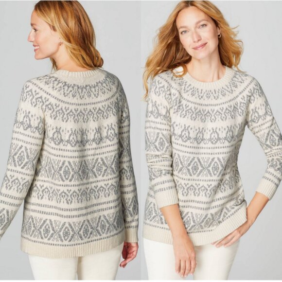 J. Jill Sweaters - J.JILL Fair Isle Cable Knit Cozy Sweater Barley Ivory/Gray Size 1X